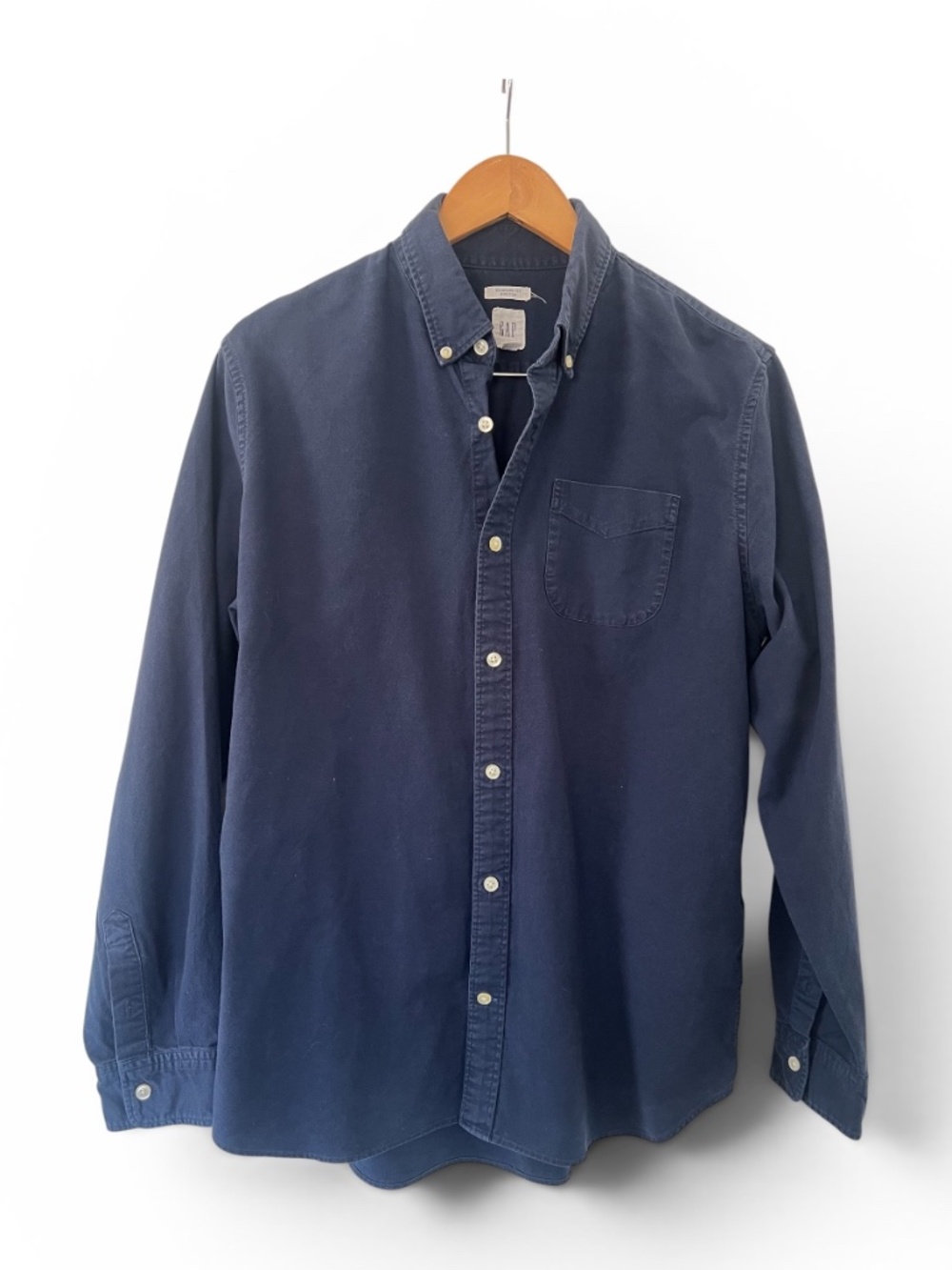 Gap Standard Fit Stretch Long Sleeve Button Down Navy Blue Oxford Shirt (L)